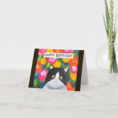Bright Happy Floral Tuxedo Cat Art Lover Verjaarda Kaart (Voorkant)