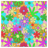 Bright Happy Flowers Fabric Stof (Close Up)