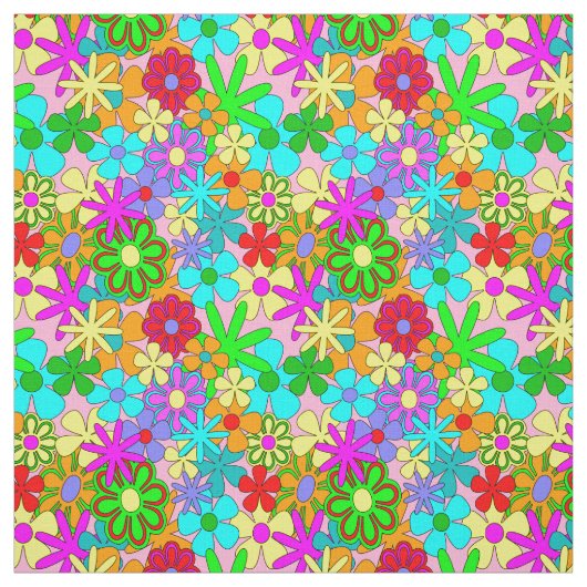 Bright Happy Flowers Fabric Stof (Swatch)