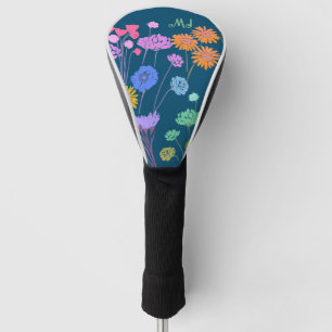 Bright Happy Kleurrijke bloemetjes Donker Blauwgro Golfheadcover