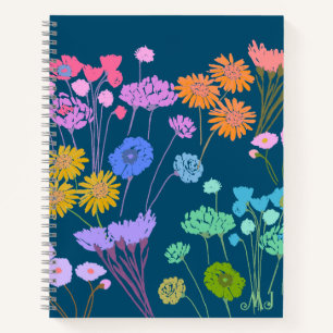 Bright Happy Kleurrijke bloemetjes Donker Blauwgro Notitieboek