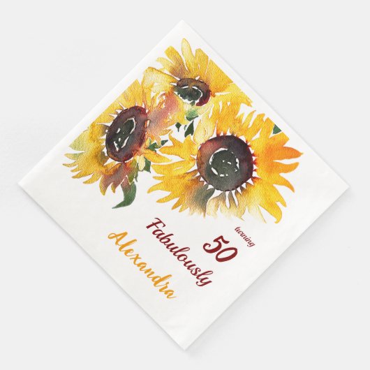 Bright Happy Sunflower Waterverf Fabulous 50 Servet (Hoek)