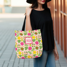 Bright Hawaiian Hula Monogram Art Tote Bag