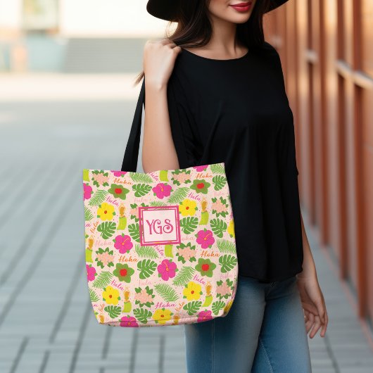 Bright Hawaiian Hula Monogram Art Tote Bag
