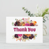 Bright Herfst Floral Oranje Burgundy Rozen Peonies Bedankkaart (Staand voorkant)