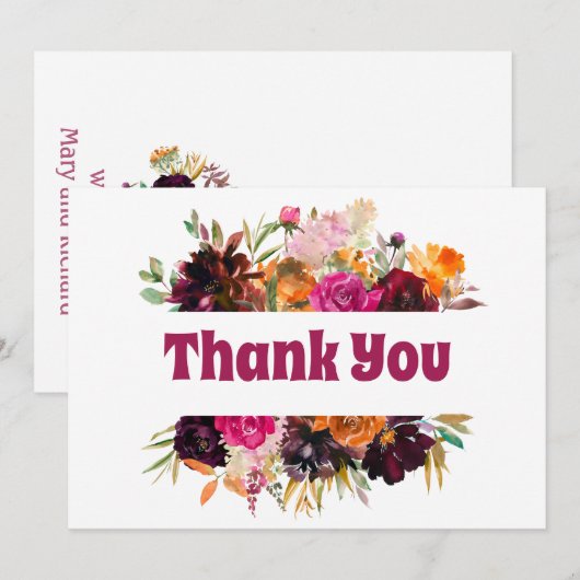 Bright Herfst Floral Oranje Burgundy Rozen Peonies Bedankkaart (Voorkant / Achterkant)