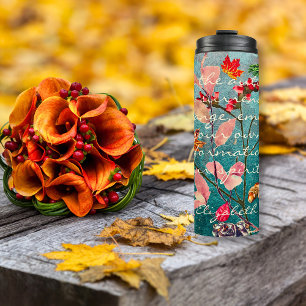 Bright Herfst Flowers Cones Kastanjes Inspirerend Thermosbeker