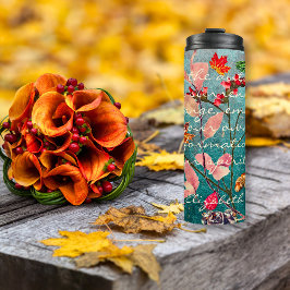 Bright Herfst Flowers Cones Kastanjes Inspirerend Thermosbeker