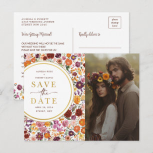 Bright Herfst Wildflower Wedding Save the Date Fot Aankondigingskaart