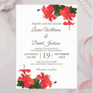 Bright Hibiscus Flower Wedding Invitation Kaart