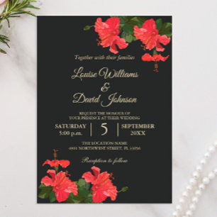 Bright Hibiscus Flower Wedding Invitation Kaart