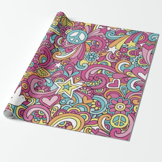Bright Hippie Patroon Cadeaupapier (Uitgerold)
