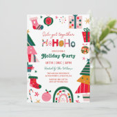 Bright Ho Ho Ho Christmas Party Kaart (Staand voorkant)