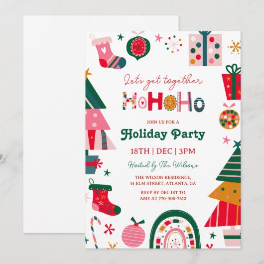 Bright Ho Ho Ho Christmas Party Kaart (Voorkant / Achterkant)