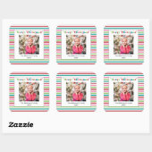 Bright Holiday Christmas Stripes Fotosjabloon Vierkante Sticker (Vel)