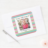 Bright Holiday Christmas Stripes Fotosjabloon Vierkante Sticker (Envelop)