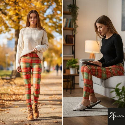 Bright Holiday Red Green Tartan Plaid Leggings