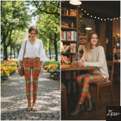 Bright Holiday Red Green Tartan Plaid Leggings