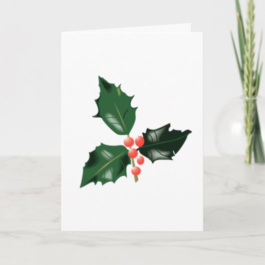 Bright Holly Leaves Red Berries Holiday Card Feestdagen Kaart (Voorkant)