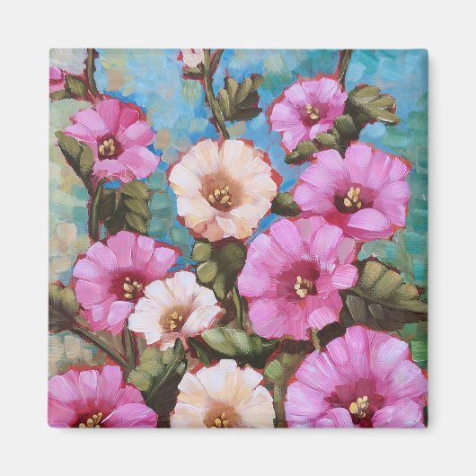 "Bright Hollyhocks" 2" vierkante magneet (Voorkant)