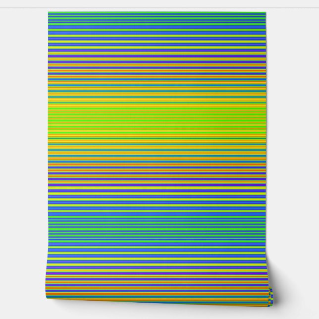 Bright Horizontal Stripes Green Blue Yellow Modern Behang (Afrollen)