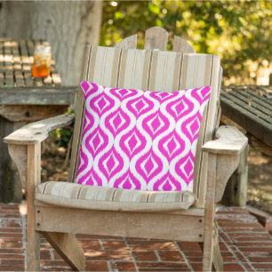 Bright Hot Neon Pink Retro Chic Ikat Ogee Patroon Buitenkussen