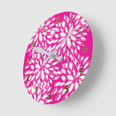 Bright Hot Pink Modern Floral Personalized Ronde Klok (Hoek)