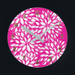 Bright Hot Pink Modern Floral Personalized Ronde Klok<br><div class="desc">Pas aan met om het even welke tekst.</div>