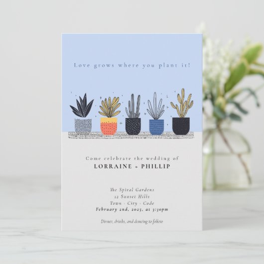 Bright huis plant minnaar bruiloft uitnodiging (Staand voorkant)