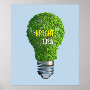 Bright Idea Green Light Bulb Poster
