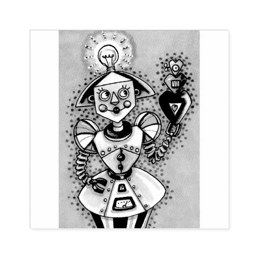 BRIGHT IDEA HEARTS, GIRL ROBOT RUBBER STAMP Med Rubberstempel (Afrduk)
