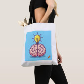 Bright Ideas Canvas tas: Cartoon Brain en Lightbul Tote Bag (Dichtbij)
