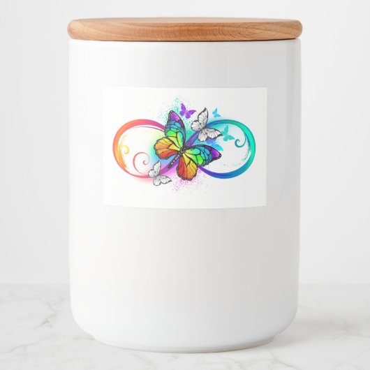 Bright infinity with rainbow butterfly voedselcontainer etiket (Voorkant)