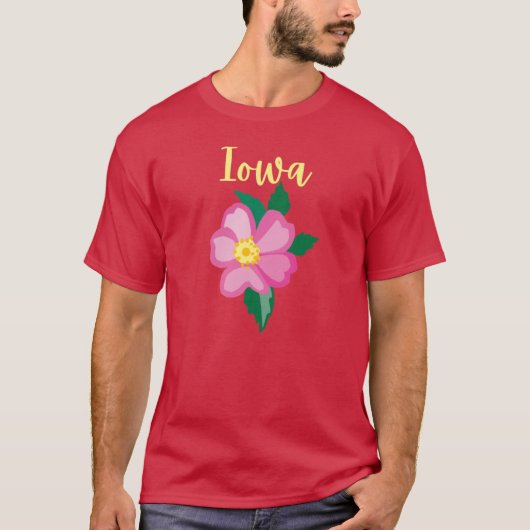 Bright Iowa Prairie Roos Yellow Text State Flowers T-shirt (Voorkant)