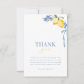 Bright Italian Blue Bow Lemon Floral Bridal Shower Bedankkaart (Voorkant)