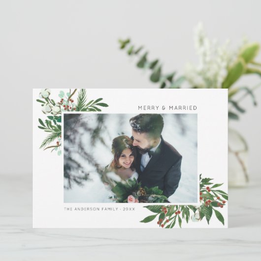 Bright Joy | Merry & Married Mistletoe Spring Foto Feestdagenkaart (Staand voorkant)