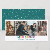 Bright & Joyful Merry Christmas 3 Foto Pine Green Feestdagenkaart (Voorkant / Achterkant)