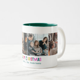 Bright & Joyful Merry Christmas 4 Foto Pine Green Tweekleurige Koffiemok