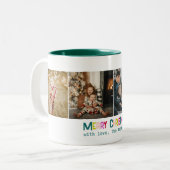 Bright & Joyful Merry Christmas 4 Foto Pine Green Tweekleurige Koffiemok (Voorkant links)
