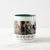 Bright & Joyful Merry Christmas 4 Foto Pine Green Tweekleurige Koffiemok (Center)