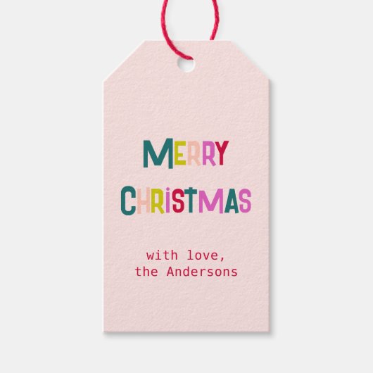 Bright & Joyful Merry Christmas Blush Pink Cadeaulabel (Voorkant)