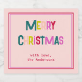Bright & Joyful Merry Christmas Blush Pink Sparkling Wijnetiket (Enkel label)