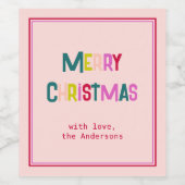 Bright & Joyful Merry Christmas Blush Pink Wijn Etiket (Enkel label)