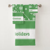 Bright Kelly Green Winter White Snowflake Pattern Bad Handdoek (Insitu)
