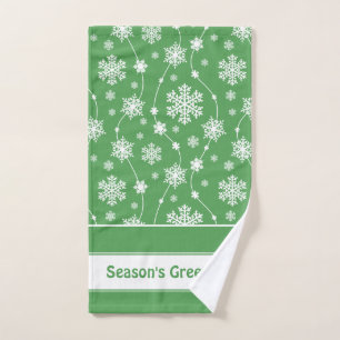 Bright Kelly Green Winter White Snowflake Pattern Bad Handdoek
