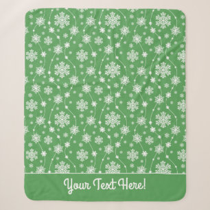 Bright Kelly Green Winter White Snowflake Pattern Sherpa Deken