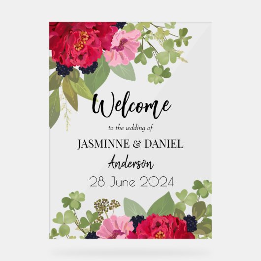 Bright & Kleurrijke Bloementuin Boeket Bruiloft Acryl Bord (Voorkant)