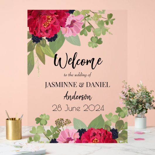 Bright & Kleurrijke Bloementuin Boeket Bruiloft Acryl Bord (Huwelijk)