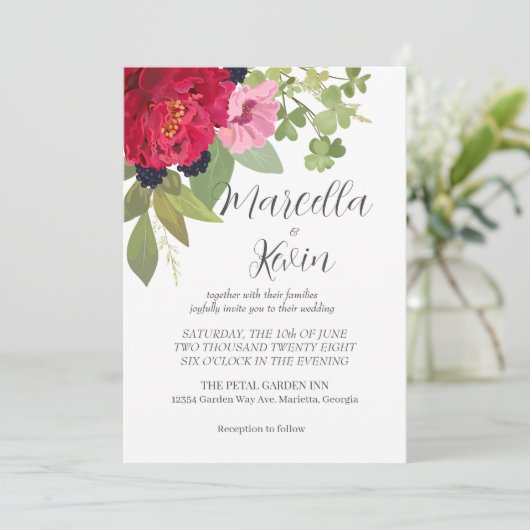 Bright & Kleurrijke Bloementuin Boeket Bruiloft Kaart (Staand voorkant)