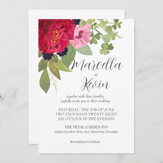 Bright & Kleurrijke Bloementuin Boeket Bruiloft Kaart (Voorkant / Achterkant)